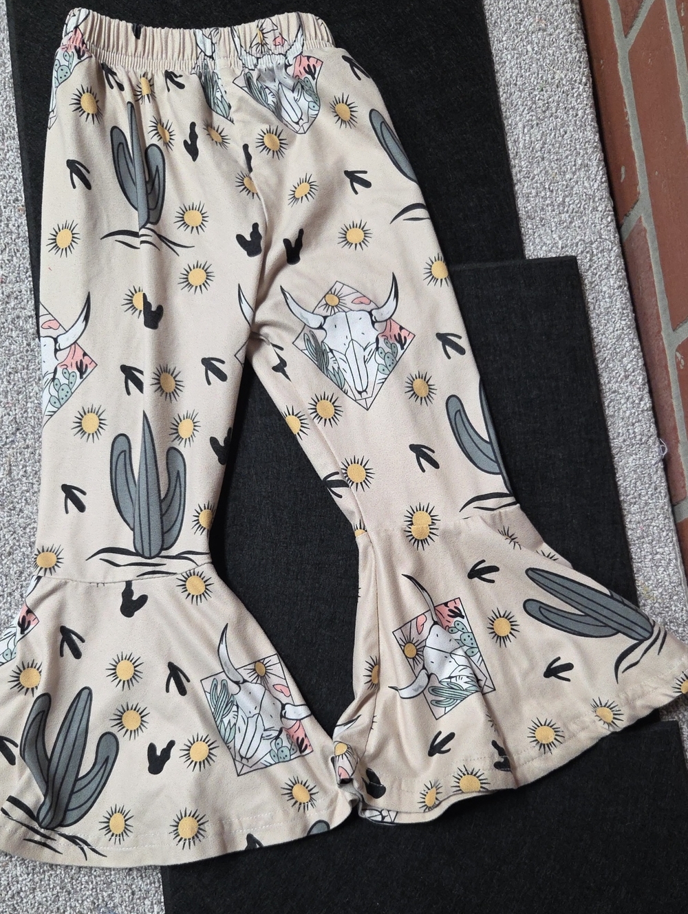 Beige Southwestern Flare Pants with Cactus & Skull Print Infant?